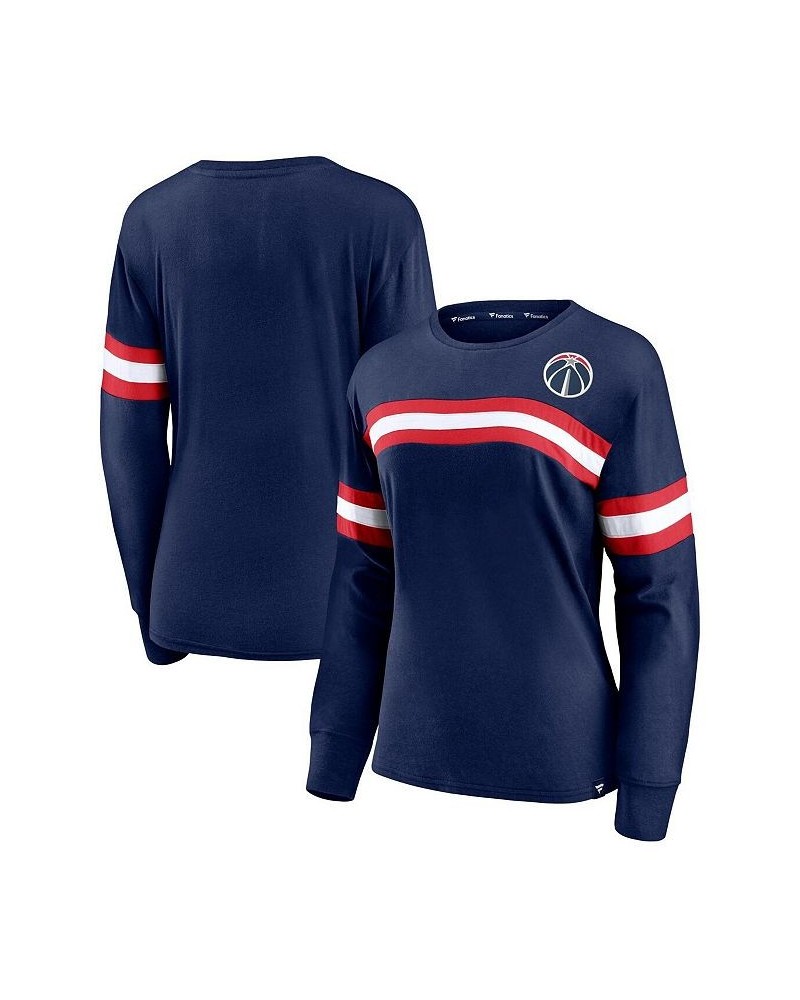 Women's Branded Navy Washington Wizards Block Party Chest Logo Striped Long Sleeve T-shirt Navy $19.80 Tops