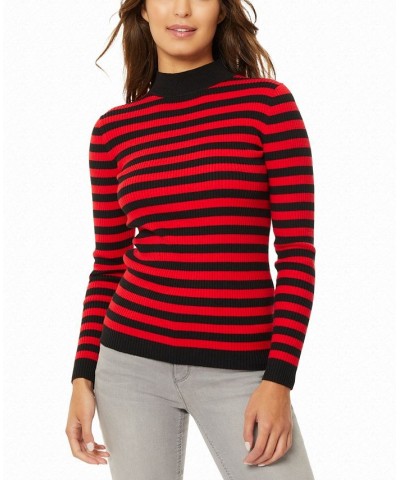 Women's Striped Mock Neck Sweater Jones Black, Rouge $21.90 Sweaters