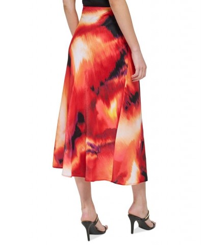 Women's Printed Ruched Satin Skirt Black $27.52 Skirts