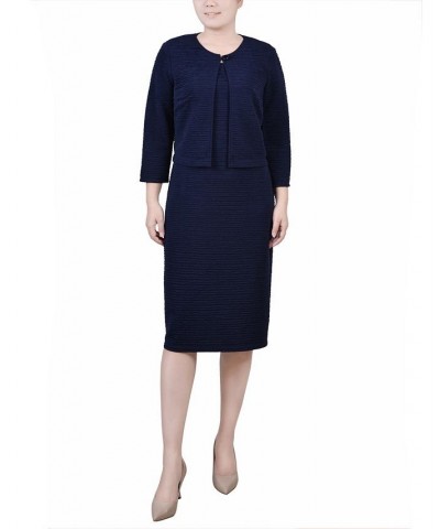 Women's Textured 3/4 Sleeve Two Piece Dress Set Harbor Navy $14.26 Dresses