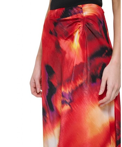 Women's Printed Ruched Satin Skirt Black $27.52 Skirts