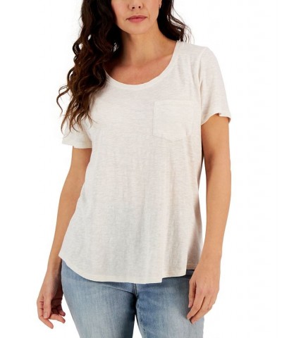 Women's Scoop-Neck Short-Sleeve Pocket T-Shirt Tan/Beige $11.59 Tops