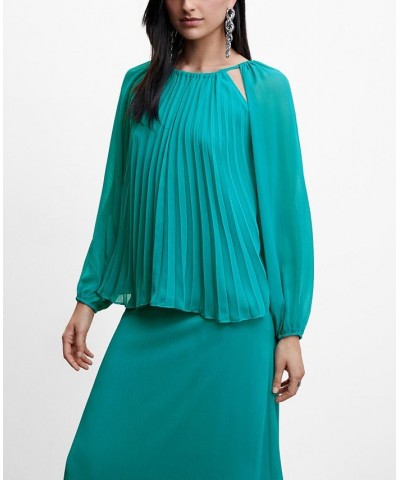 Women's Pleated Off-the-Shoulder Blouse Turquoise $40.50 Tops