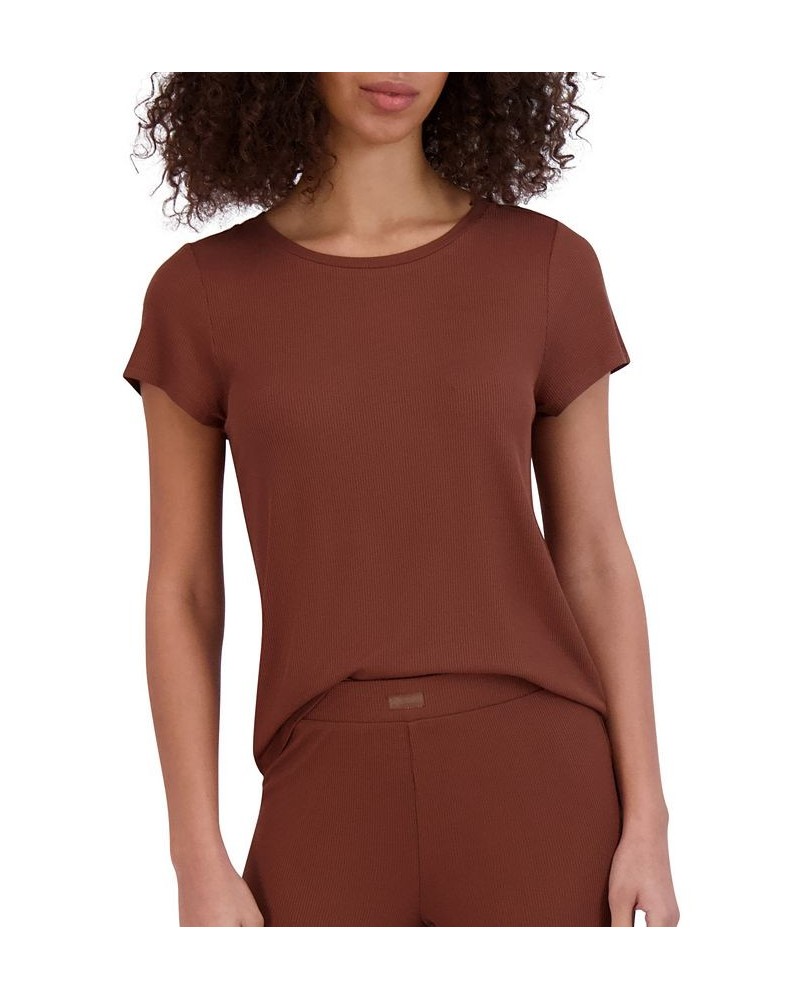 Women's Ribbed Short-Sleeve Baby Sleep Tee Brown $14.85 Sleepwear