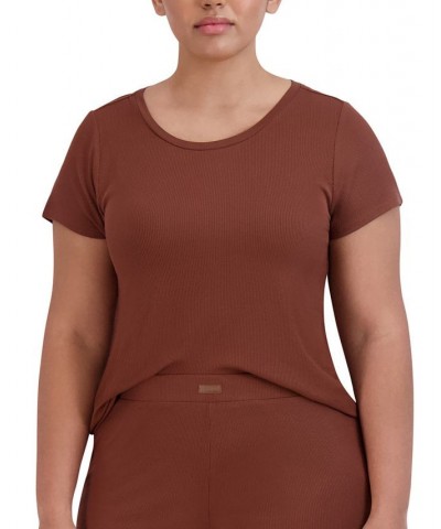 Women's Ribbed Short-Sleeve Baby Sleep Tee Brown $14.85 Sleepwear