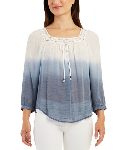 Juniors' Dip-Dyed Lace-Trimmed Square-Neck Top Navy $24.30 Tops