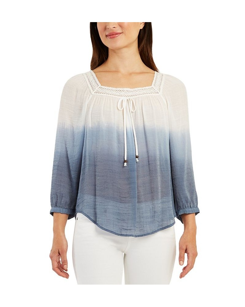 Juniors' Dip-Dyed Lace-Trimmed Square-Neck Top Navy $24.30 Tops