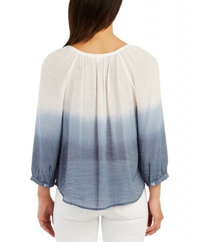 Juniors' Dip-Dyed Lace-Trimmed Square-Neck Top Navy $24.30 Tops