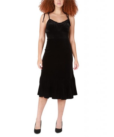 Women's Strappy V-Neck Velvet Midi Dress Jet Black Velvet $33.37 Dresses