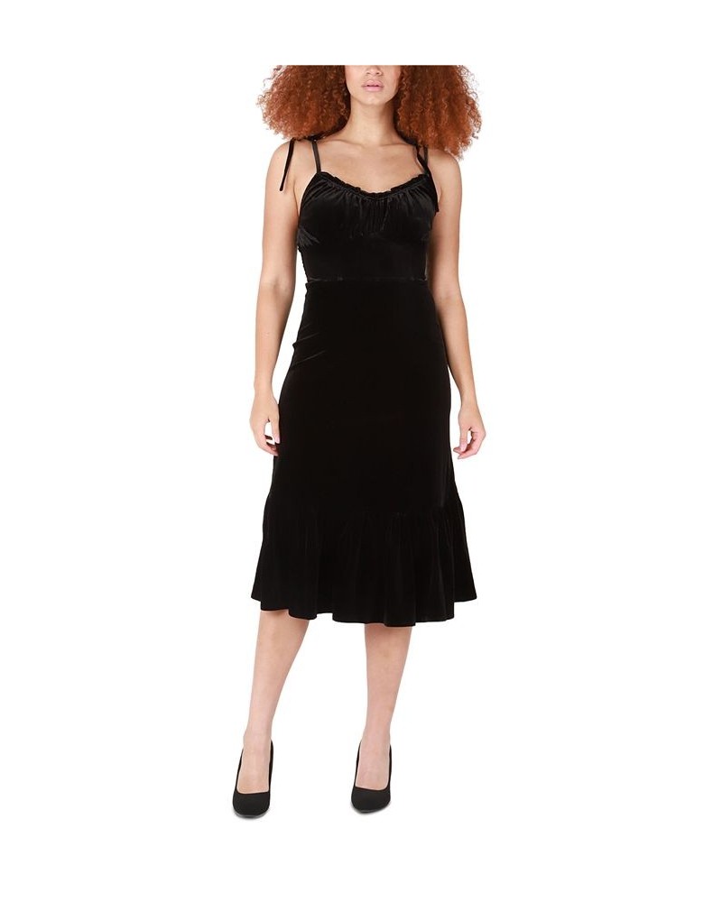 Women's Strappy V-Neck Velvet Midi Dress Jet Black Velvet $33.37 Dresses