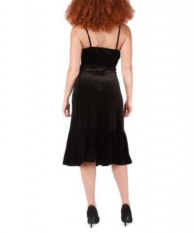 Women's Strappy V-Neck Velvet Midi Dress Jet Black Velvet $33.37 Dresses