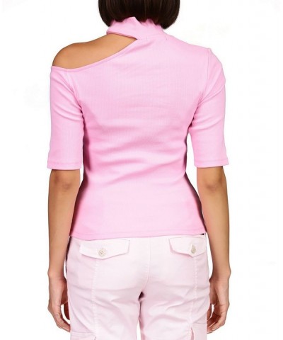 Women's Asymmetrical-Cutout Mock-Neck Top Med Pink $22.91 Tops