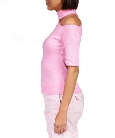 Women's Asymmetrical-Cutout Mock-Neck Top Med Pink $22.91 Tops