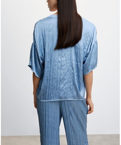 Women's Satin Pleated Blouse Blue $24.00 Tops