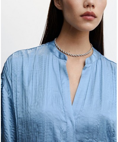 Women's Satin Pleated Blouse Blue $24.00 Tops