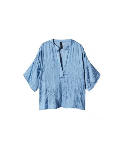 Women's Satin Pleated Blouse Blue $24.00 Tops