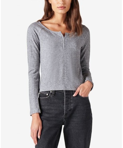 Rib-Knit Cloud Henley Top Gray $17.72 Tops