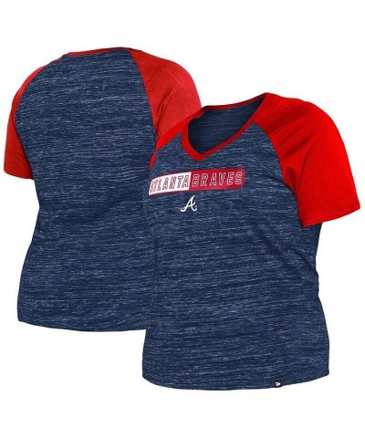 Women's Navy Atlanta Braves Plus Size Space Dye Raglan V-Neck T-shirt Navy $28.04 Tops