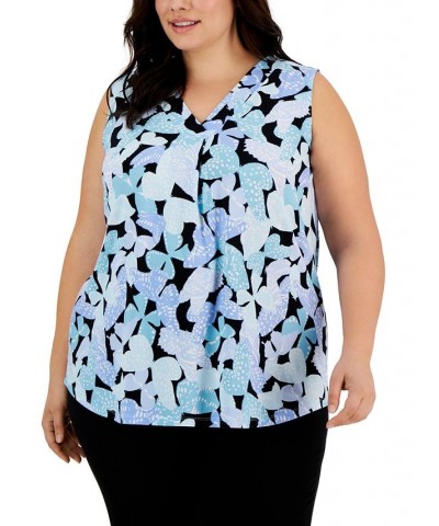 Plus Size Pleated-Neck Top Blue $16.59 Tops