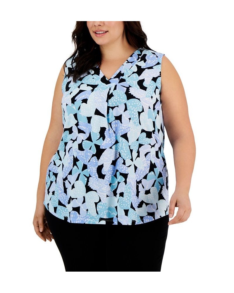 Plus Size Pleated-Neck Top Blue $16.59 Tops