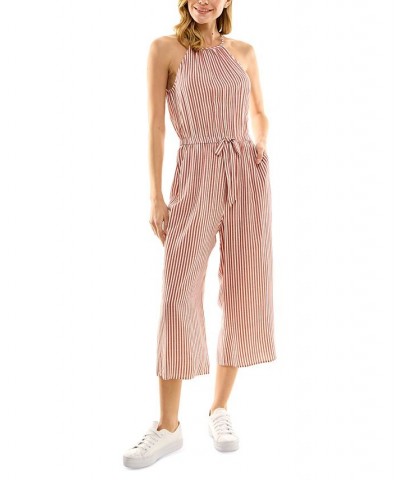 Juniors' Striped Halter Jumpsuit Rust Stripe $20.09 Pants