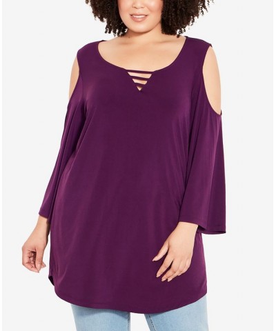 Plus Size Cold Shoulder 3 Bar Top Purple $24.01 Tops