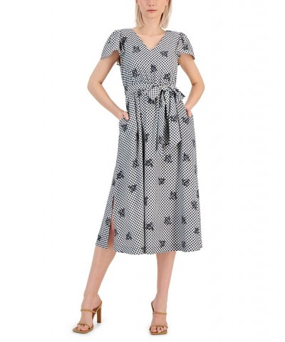 Women's Printed Gingham Flutter-Sleeve Midi Dress Distant Mountain Combo $55.13 Dresses