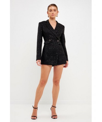 Women's Tweed Blazer Romper Black $118.80 Shorts