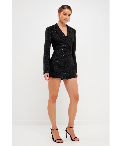 Women's Tweed Blazer Romper Black $118.80 Shorts