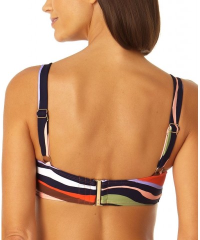 Women's Printed Ring-Strap Bralette Bikini Top Sandy Wave Multi Stripe $39.22 Swimsuits