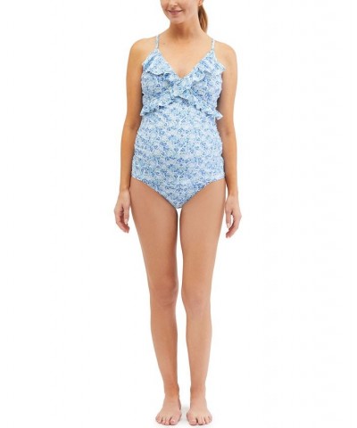 Ruffled Tankini Swimsuit Blue Ditsy Print $24.75 Swimsuits