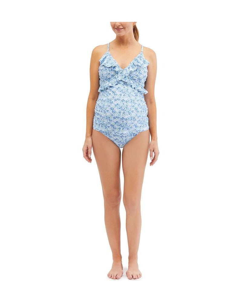 Ruffled Tankini Swimsuit Blue Ditsy Print $24.75 Swimsuits