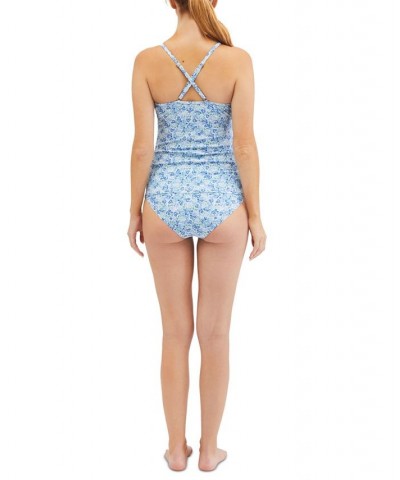 Ruffled Tankini Swimsuit Blue Ditsy Print $24.75 Swimsuits