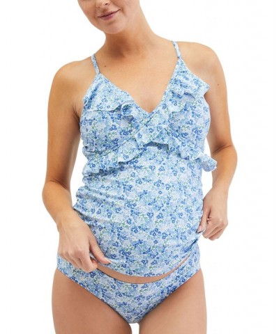 Ruffled Tankini Swimsuit Blue Ditsy Print $24.75 Swimsuits