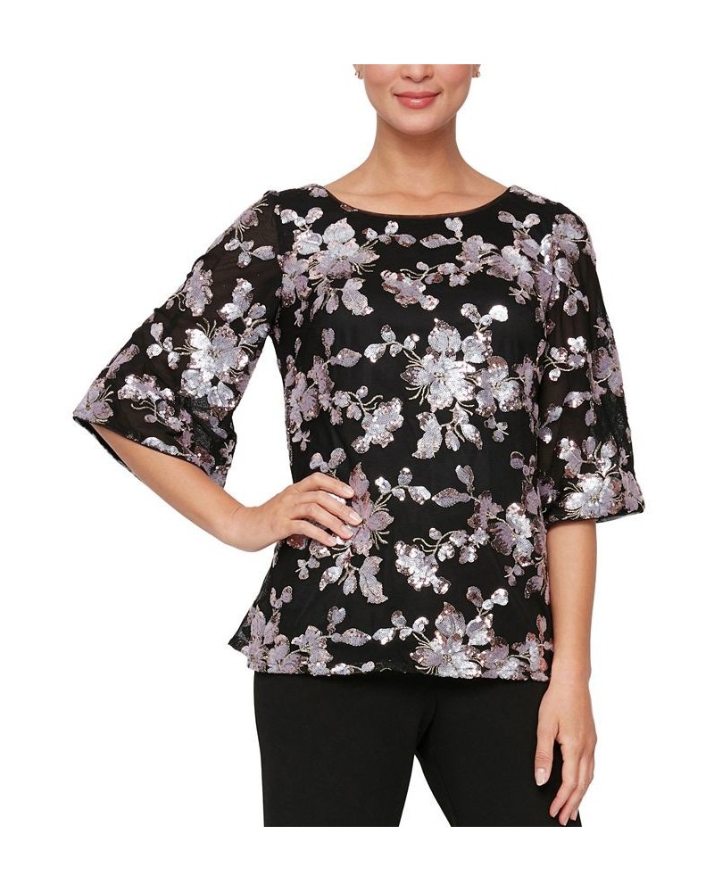 Women's Sequined Floral Blouse Black/Blush $47.70 Tops