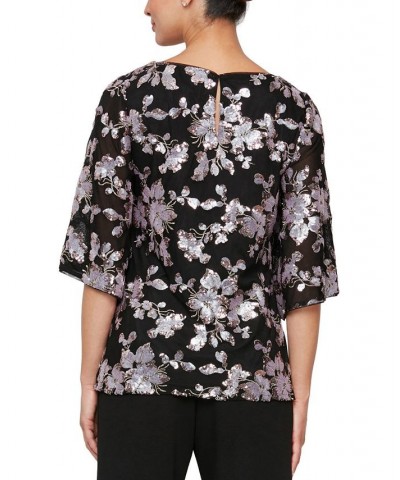 Women's Sequined Floral Blouse Black/Blush $47.70 Tops