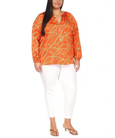 Plus Size Logo Chain-Print Top Optic Orange $42.00 Tops