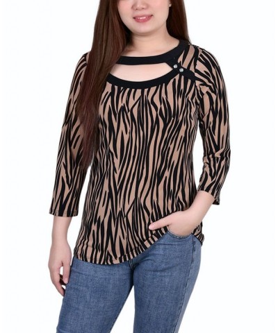 Petite 3/4 Sleeve with Combo Bands and Front Cutout Top Taupe, Black Zebra $13.23 Tops