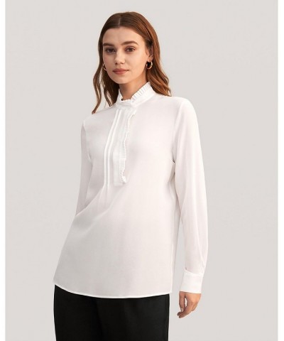 Romantic Stand Collar Silk Shirt for Women Natural white $40.99 Tops