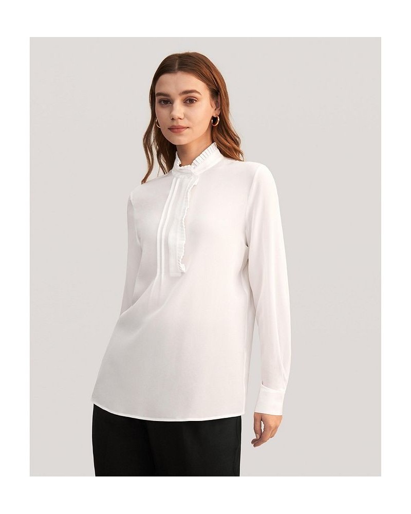 Romantic Stand Collar Silk Shirt for Women Natural white $40.99 Tops