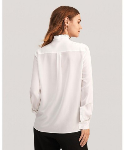 Romantic Stand Collar Silk Shirt for Women Natural white $40.99 Tops