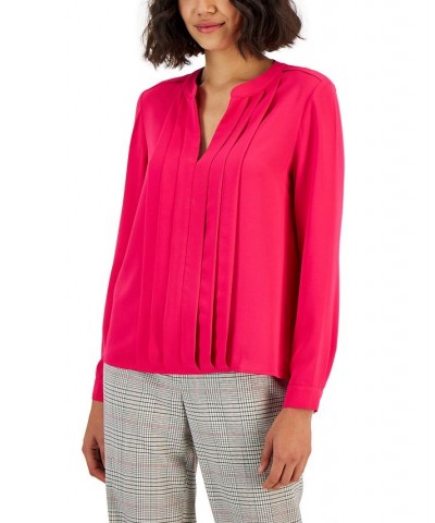 Women's Pleated-Front Blouse Pink $30.54 Tops