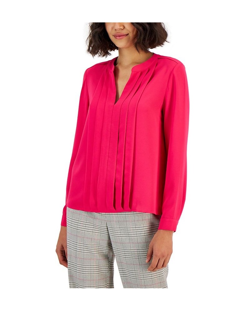 Women's Pleated-Front Blouse Pink $30.54 Tops