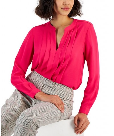 Women's Pleated-Front Blouse Pink $30.54 Tops