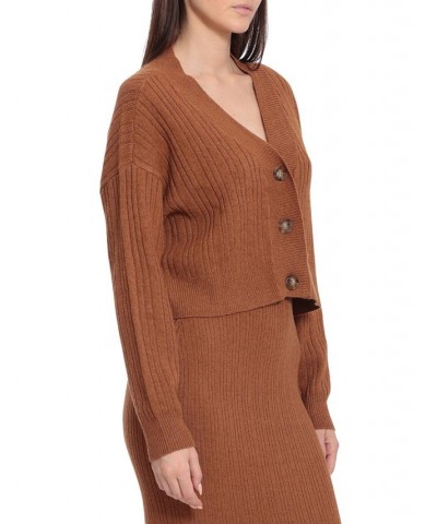 Women's Cropped V-Neck Cardigan Brown $29.85 Sweaters