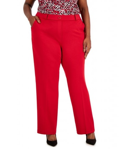 Plus Size Faux-Fly Pull-On Wide-Leg Pants Red $24.30 Pants