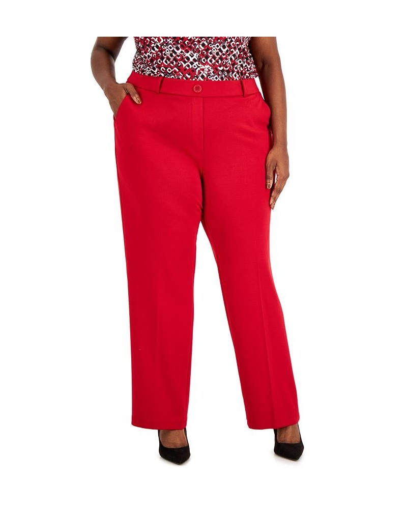 Plus Size Faux-Fly Pull-On Wide-Leg Pants Red $24.30 Pants