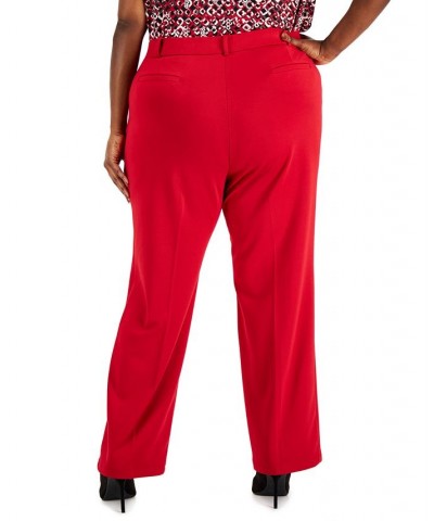 Plus Size Faux-Fly Pull-On Wide-Leg Pants Red $24.30 Pants