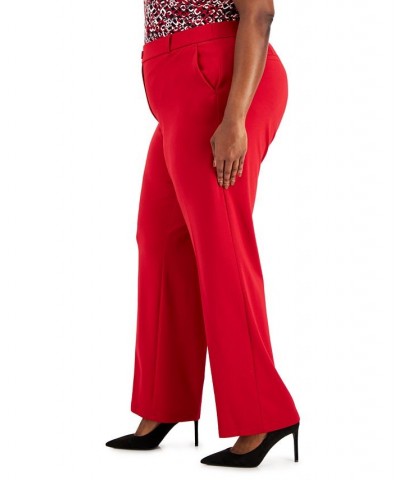 Plus Size Faux-Fly Pull-On Wide-Leg Pants Red $24.30 Pants