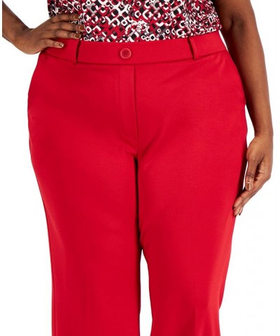 Plus Size Faux-Fly Pull-On Wide-Leg Pants Red $24.30 Pants